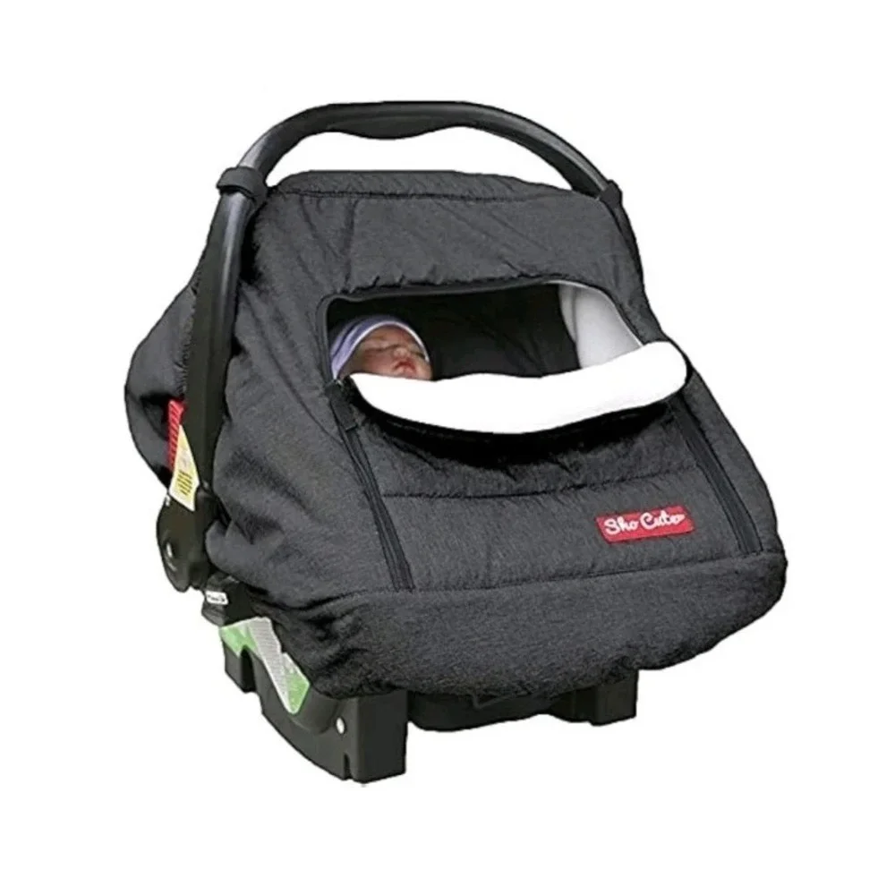Sho Cute Gray With White Fleece Lined Quilted Winter Baby Car Seat Cover Zipper